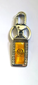 Vintage Volkswagen Car Medal Key Holder 3 D Logo Solid Chain With Glass Stone - Picture 1 of 8
