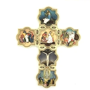 Vintage Lebensgeschichte von Jesus Christus 12 Zoll Harz Wandbehang Kruzifix Kreuz - Bild 1 von 17