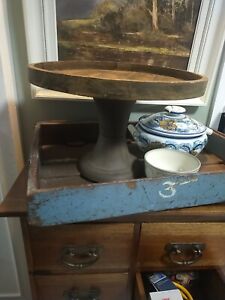 Large Rustic Wooden 40cm Rustic Vintage Cake Stand Timber & Iron Display 