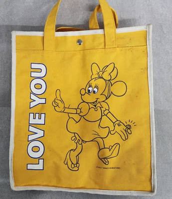Bolso de Mano Minnie Mouse Vintage Walt Disney Productions Lona Amarilla Love You Foto 1 de 4