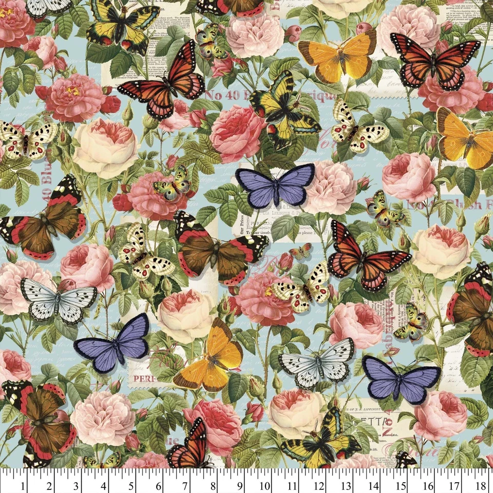 David Textiles Butterfly Flower Botanical Garden 100 Cotton Fabric 1 Yd B11