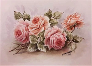 Original Watercolor Art Painting Flower DUSTY PINK VINTAGE Rose Artwork FloralA4 - Picture 1 of 11