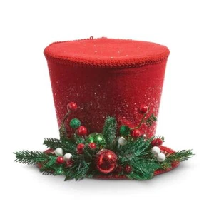 RAZ 10.5" Red Snowman Top Hat w/ Green Berries Christmas Figure Riser - Picture 1 of 2