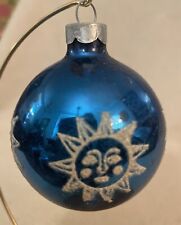 Vintage Shiny Brite Stenciled Blue Ball Mica SUN Design Ornament USA (M-41)