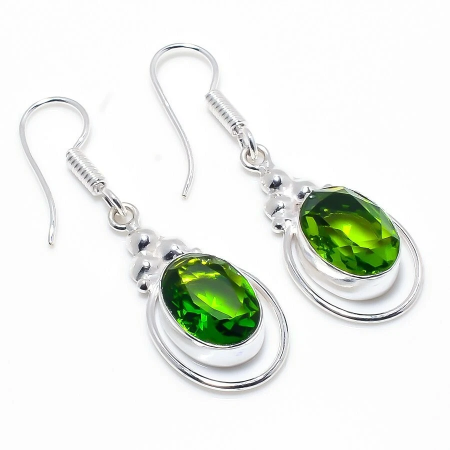 Peridot Edelstein Handmade 925 Sterling Silber Schmuck Ohrring Größe - Bild 1 von 1