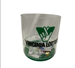 Vintage Virginia Lottery Clear Acrylic Cup Dice Money Clover Tokens - Picture 1 of 10