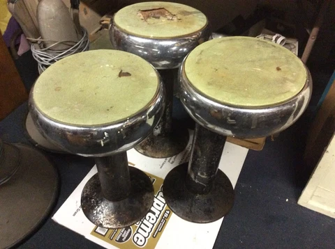 3 Vintage 18” Retro Chrome / Metal / Vinyl Stools - As Found - Need Restored Cover