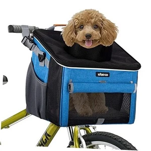 Dog Bike Basket, Soft-Sided Pet Bike Carrier with 4 Mesh Windows for Small Dog - Picture 1 of 7