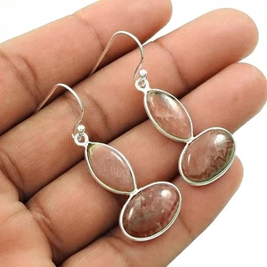 Anniversary Gift For Her Natural Rhodochrosite Drop/Dangle Earrings 925 Silver - Picture 1 of 12
