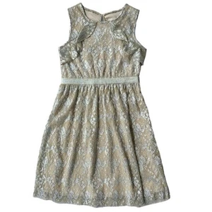 Girls Tan Beige Metallic Silver Shimmer Sleeveless Dress Size XL 14/16 - Picture 1 of 11