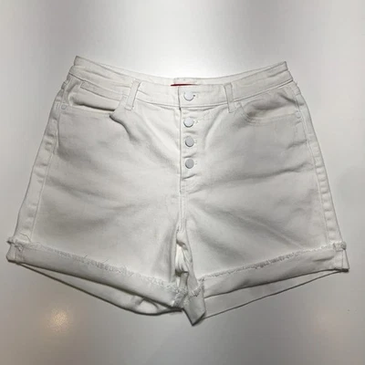Джинсовые шорты Jennifer Lopez размер 12 искусственно состаренный подол белые 5 дюймов с высокой талией на пуговицах - Изображение 1 из 4