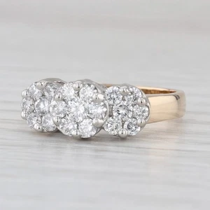 0.75ctw Diamond Flower Clusters Ring 14k Yellow White Gold Size 7.25 Engagement - Picture 1 of 10