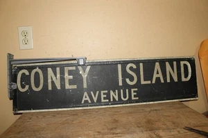 Vintage 1940er Coney Island Avenue Brooklyn New York 2 Seiten 36" Metall Straßenschild - Bild 1 von 9