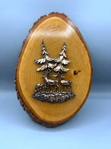 Copper Colored Deer Trees Wooden Tree Slice Wall Hanging Plaque Rustic Hunting - Picture 1 of 4
