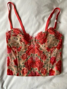 Victoria’s Secret Red And Beige Rose Pattern Floral Basque / Corset. Size 34D - Picture 1 of 5