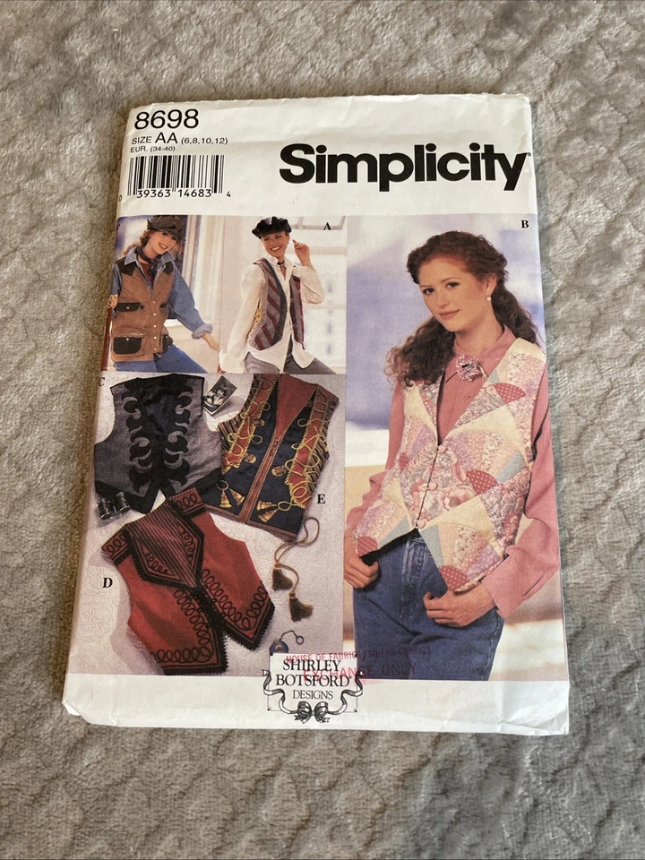 Simplicity 8698 Womens Vest Sewing Pattern Size 6-12 Shirley Botsford Designs - Image 1 of 1