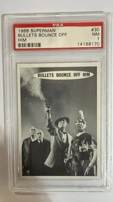 1966 SUPERMAN TRADING CARD BULLETS BOUNCE OFF HIM #30 PSA NM 7 - Image 1 of 2