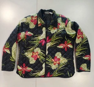 Blair Damen Seidenjacke Gr. M Full Zip gesteppt schwarz rot grün Blumen leicht - Bild 1 von 5