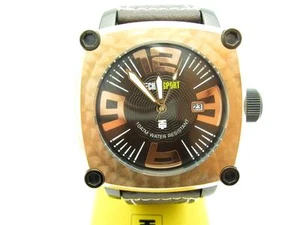 TECHNO SPORT CHRONOGRAPH STAINLESS STEEL ROSE GOLD TONE LEATHE RECTANGULAR WATCH - Picture 1 of 1