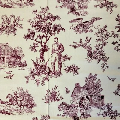 VTG 2.1 Yard Judie Rothermel Toile Fabric Marcus Patriotic Textiles Beige Red  - Image 1 of 4