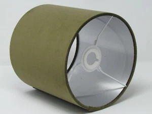 Lampshade Olive Green Velvet Brushed Silver Drum Light Shade - Picture 1 of 7