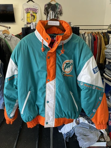 Vintage Authentic 1990s Pro Player Miami Dolphins Puffer Coat Jacket Cover