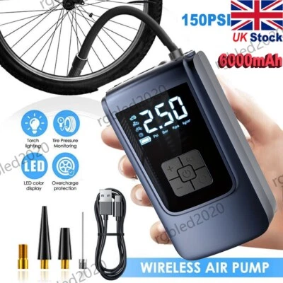 UK Cordless Digital Car Tyre Inflator USB Rechargeable Tire Air Compressor Pump - Image 1 of 4