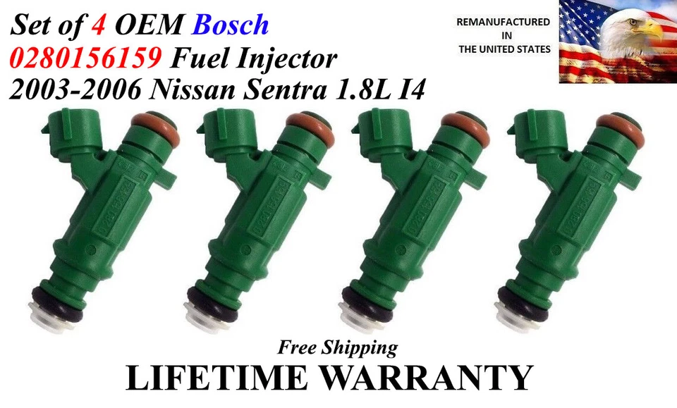 Juego de 4 inyectores de combustible originales Bosch para Nissan Sentra 2003-2006 1,8 L  Foto 1 de 1