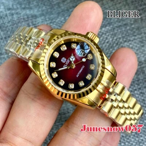 Bliger 26mm Gold Case Automatic NH05 Movement Lady Watch Jubilee Sapphire Glass - Picture 1 of 32