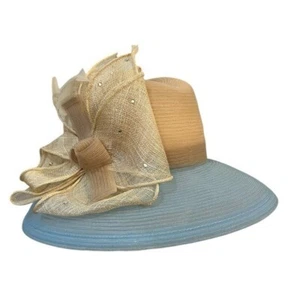 Gabriel Amar For Frank Olive Wide Brim Womens Hat Tea Party Wedding Church - Picture 1 of 11