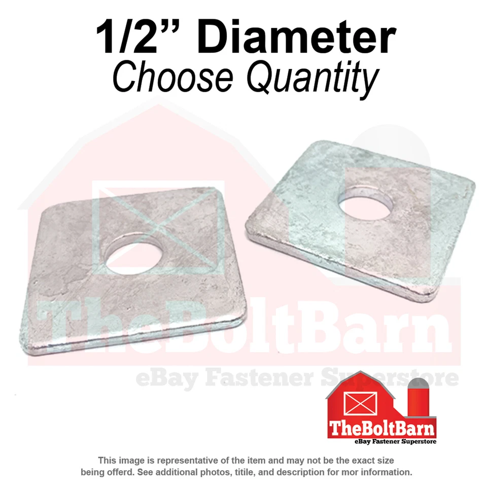 1/2" x 2" Steel Square Plate Washers Galvanized (Pick Quantity) - Image 1 of 1