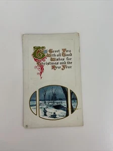 Postcard Christmas Sledding New Years Embossed Stecher Lith 245 D Posted 1918 - Picture 1 of 2