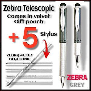 Zebra Telescopic GREY Ballpoint Pen Black ink + 5 x Zebra 4C ink refills expandz - Picture 1 of 1