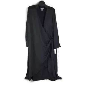 NUOVO DKNY Maxi Abito Donna Finta Avvolgente Taglie Forti 20W Nero Sfoderato Formale Carriera - Foto 1 di 11
