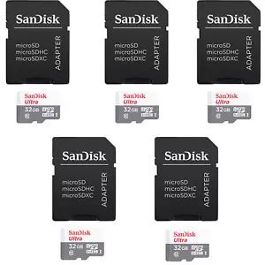 5 Units SanDisk 32GB Ultra UHS-I microSDHC Memory Card with SD Adapter - Picture 1 of 4