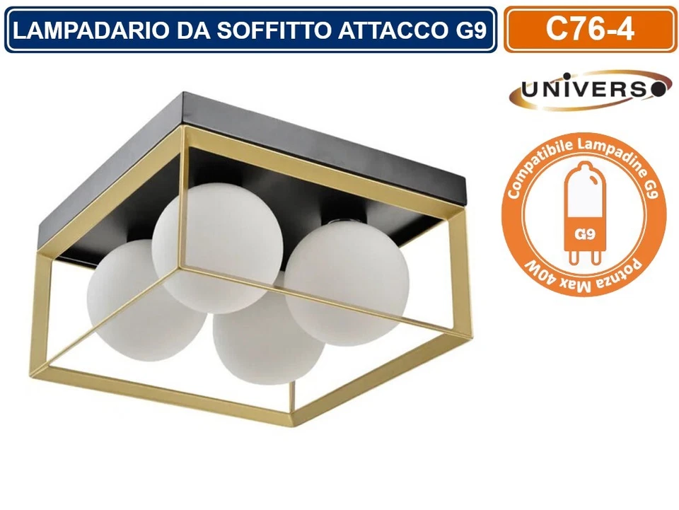 Plafoniera da Soffitto Minimalista con 4 Paralumi in Vetro G9 Opalino C76-4 Uni