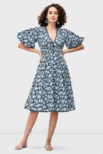 💙 ESHAKTI WAYWARD FANCIES Floral Print Cotton Poplin Banded Empire Dress 5X 34W - Picture 1 of 14