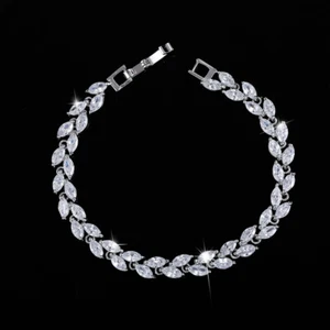 CWWZircons Trendy CZ Silver Leaf Charm Crystal Bracelets For Women Prom Jewelry - Bild 1 von 29