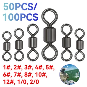 50x/100x Rolling Barrel Swivel 42-165lb Fishing Swivels Solid Ring #1-#8,1/0-2/0 - Picture 1 of 28