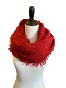 Bufanda Infinity roja lisa patrón chevron flecos ligeros - Imagen 1 de 13