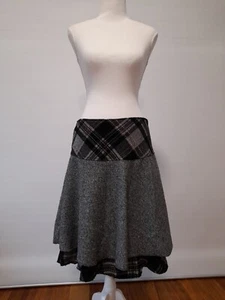 Gray And Check Double Layer Skirt Midi Length Designer Label Chinese XL - Picture 1 of 10