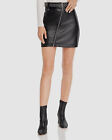 $180 AQUA Women's Black Studded Belted Zip Faux Leather Pencil Mini Skirt S