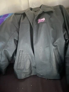 Vintage PINK PANTHER Black Leather Jacket, Size XXL BURK'S BAY - Picture 1 of 3
