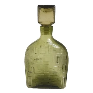 Vintage Empoli MCM Olive Green Decanter 11" Square 42oz Brutalist Pattern Italy - Picture 1 of 8
