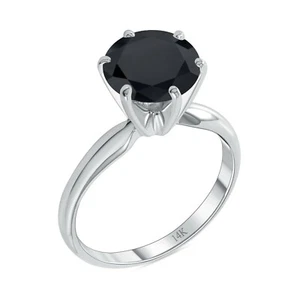 3.50 Ct Round Black Real Solid 14K White Gold Solitaire Engagement Wedding Ring - Picture 1 of 3