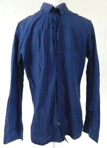 Zara Man Large Shirt Denim Couture Button Down Washed Navy Star Print EUC - Picture 1 of 4