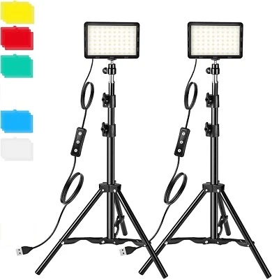Fodoto 2pc 6" Panel LED Photo/Video Light w/ 7' Stands 4 Color Filters - Image 1 of 4