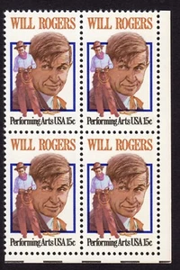 Scott #1801 Will Rogers Block of 4 Stamps - MNH Corner - Picture 1 of 1