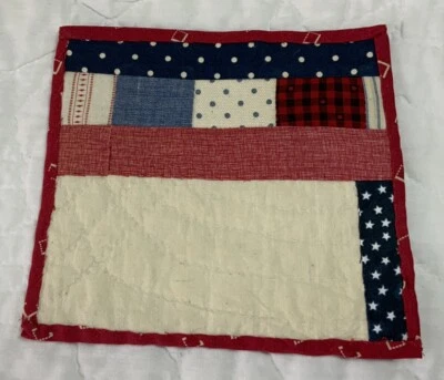 Patchwork Quilt Small Table Topper, One Patch, Red, White, Blue - Image 1 of 4