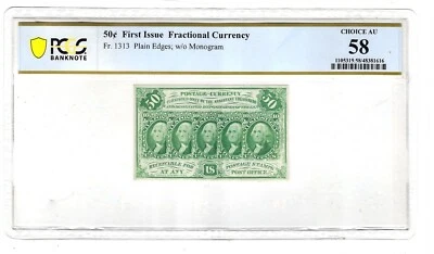 FR-1313 First Issue 50c Fractional  "Straight Edge" no monogram PCGS AU 58 - Image 1 of 2